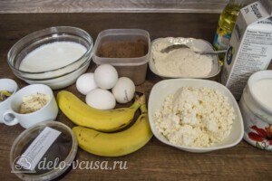 Шоколадные блинчики с творогом и бананом: Ингредиенты