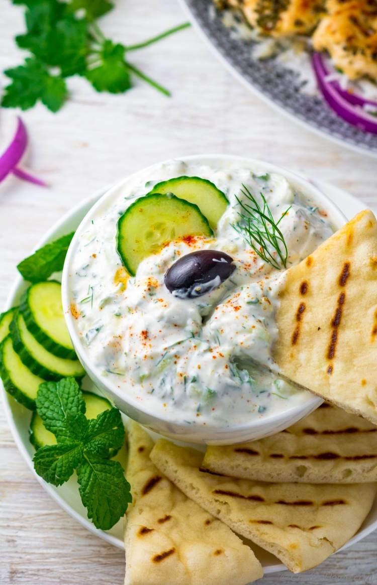Tzatziki Dip with dill mint and pita chips