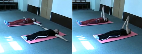 Упражнение лежа на спине, подъем и опускание рук