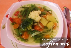 Овощной суп на бульоне из языка